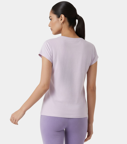 Enamor Pull on Sleeveless Crew Neck Regular Length Cotton T-Shirt For Women with Embroidery Details, Relaxed Fit - E3G7 (Lavender Fog)