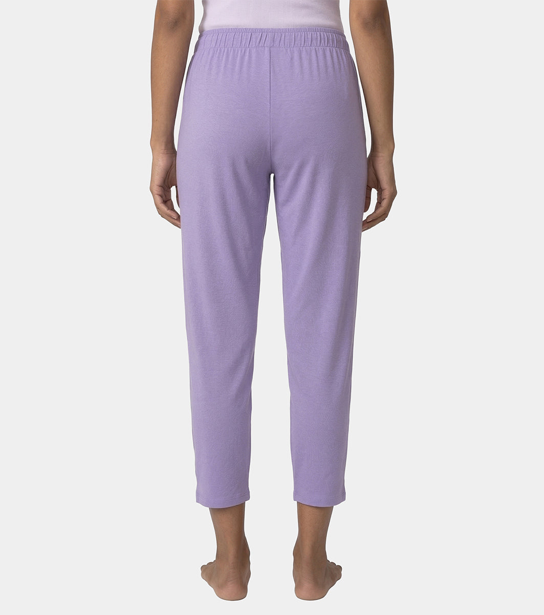 Enamor Mid Rise 7/8th length Drawstring Closure Shop In Pants for Women - Relaxed Fit, Soft & drapey 4-way stretch - E048 (Purple Haze)