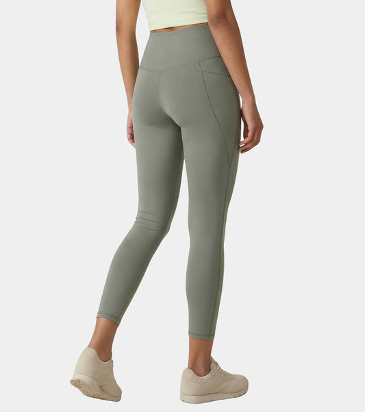 Enamor High rise 7/8th length Adjustable drawstring Workout leggings For Women - Hugged Fit, Quick Dry, Antimicrobial - A605 (Deep Lichen Green)