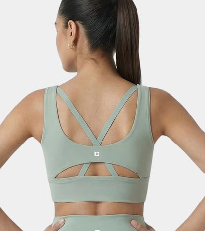 Enamor Sleeveless Crew Neck Crop length Pull On Sports Bra For Women - Hugged Fit, Cut Away Back Detail - A206 (Sage Green)