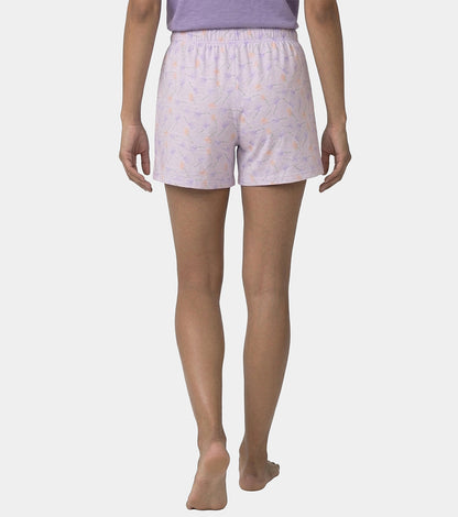 Enamor Drawstring Mid Thigh Length Mid Rise Basic Shorts - Relaxed Fit, Super Soft Cotton - E062 (Dot Texture Flower Print)