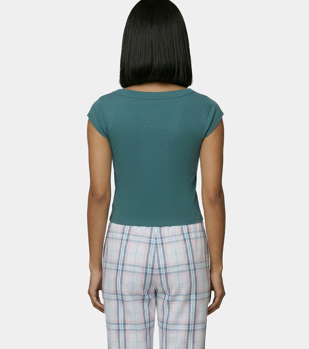Enamor Boat Neck Body Hugging T‑Shirt, Slim Fit - E313 (Mediterranea)