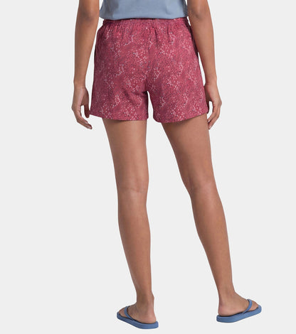 Enamor Drawstring Mid Thigh Length Mid Rise Basic Shorts - Relaxed Fit, Super Soft Cotton - E062 (Pink Animal Print)