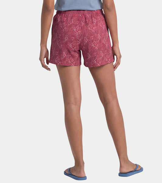 Enamor Drawstring Mid Thigh Length Mid Rise Basic Shorts - Relaxed Fit, Super Soft Cotton - E062 (Pink Animal Print)