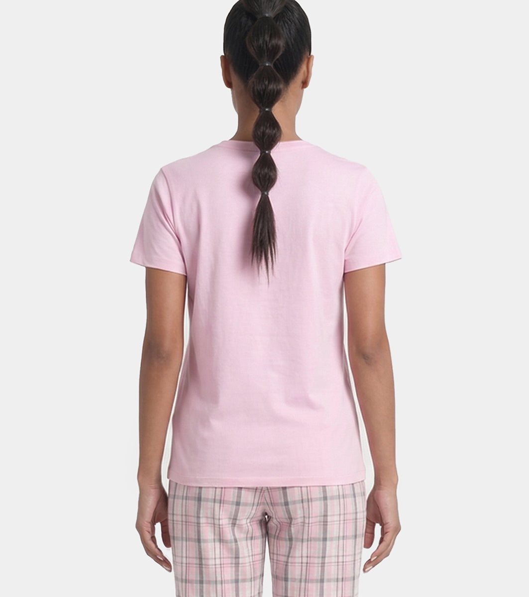 Enamor Pull on Short Sleeve Crew Neck Regular Length Cotton Comfort T-Shirt For Women - Relaxed Fit - E311 (Pink Nectar)