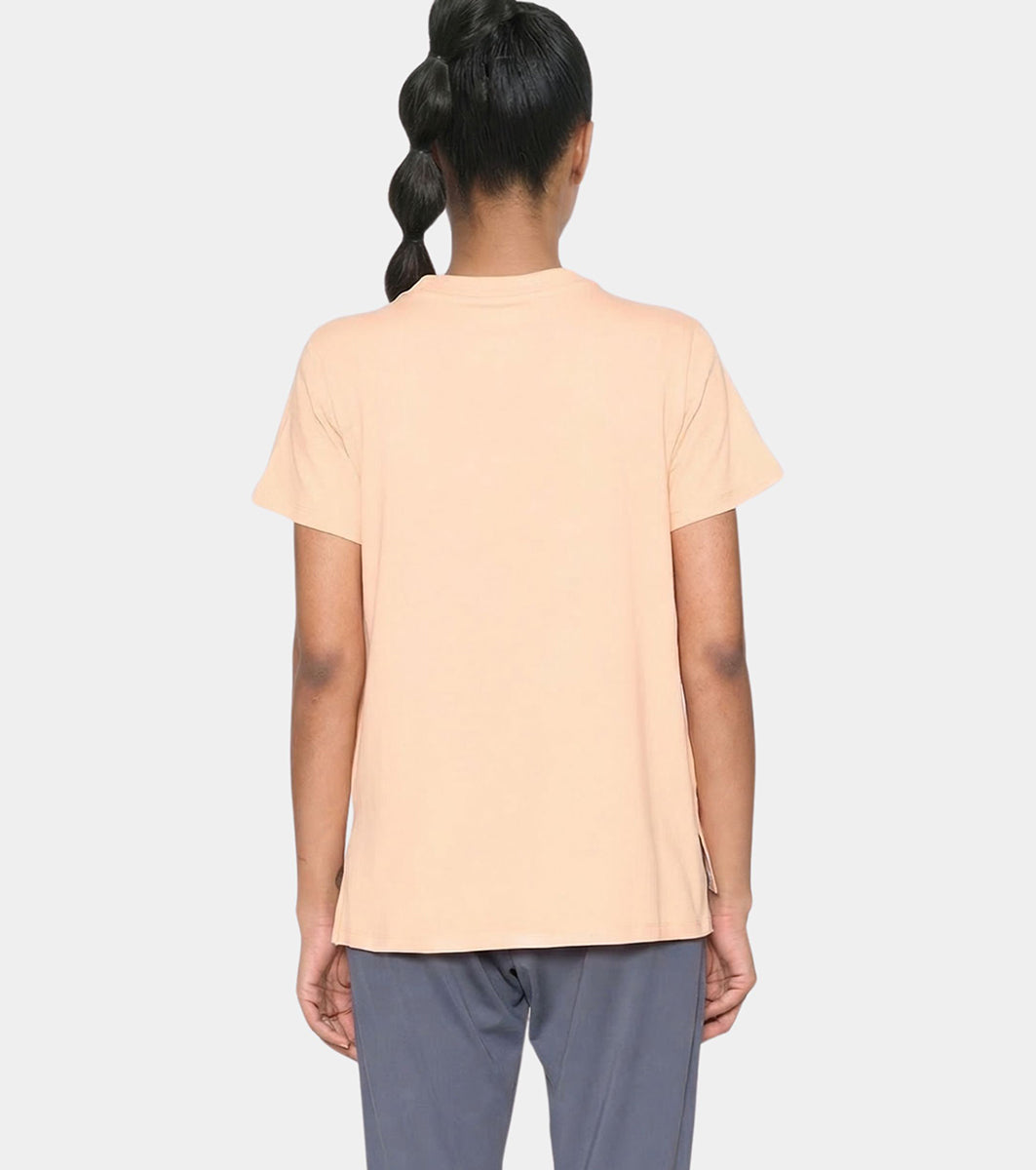 Enamor Short Sleeve Crew Neck Regular Length Cotton Active T-Shirt for Women - Relaxed Fit, Super Soft, Anti-Odour - A301 (Coral Sands/Spiral Graphic)