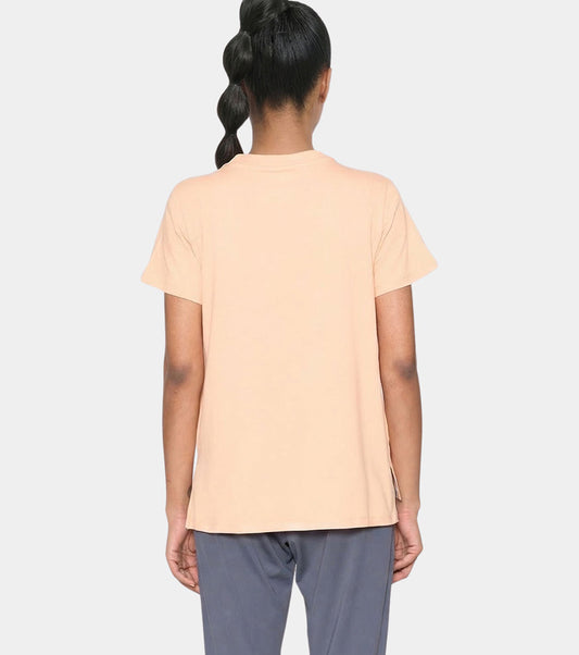 Enamor Short Sleeve Crew Neck Regular Length Cotton Active T-Shirt for Women - Relaxed Fit, Super Soft, Anti-Odour - A301 (Coral Sands/Spiral Graphic)