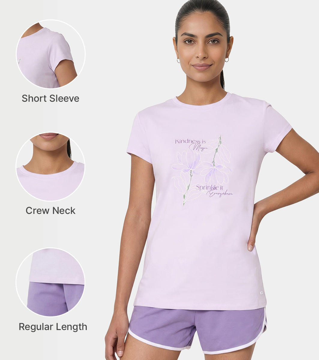 Enamor Short Sleeve Crew Neck Regular Length Basic Crew T-Shirt - Slim Fit, Soft and Breathable Stretch Cotton - E147 (Lavender Fog)