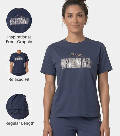 Enamor Active Graphic Tee – breathable, sweat-wicking all-day comfort - A321 (Navy/Change Graphic)