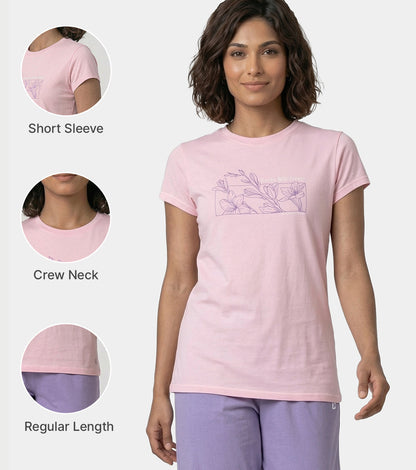 Enamor Short Sleeve Crew Neck Regular Length Basic Crew T-Shirt - Slim Fit, Soft and Breathable Stretch Cotton - E147 (Pink Nectar)