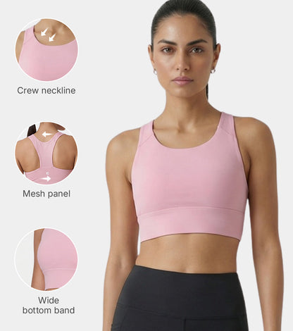 Enamor Wide Straps Seamed T-back Basic Workout Sports Bra - Quick Dry, Antimicrobial, Removable Padding, Non-Wired, Full Coverage - A202 (Pink Nectar)