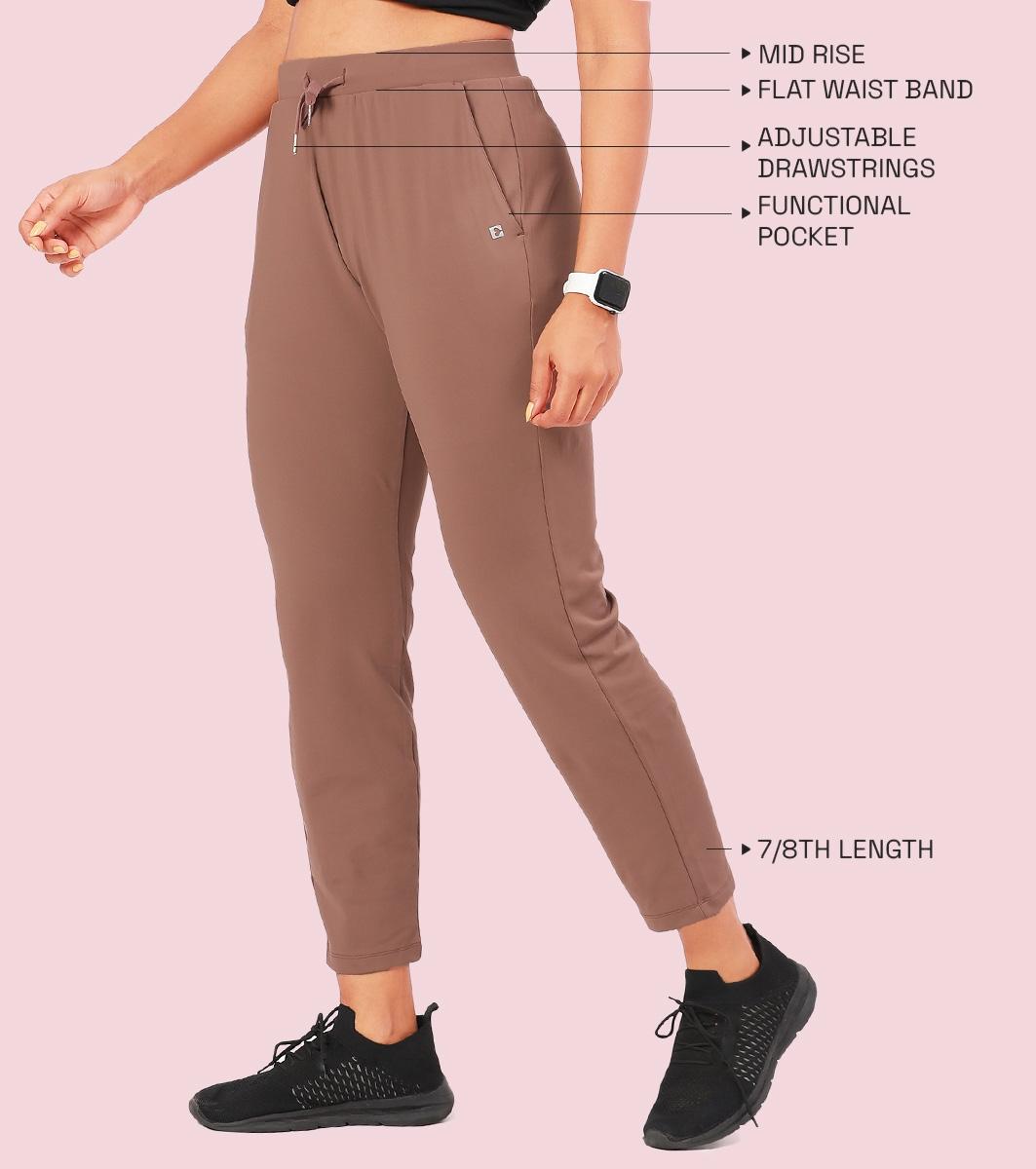 Enamor Mid Rise 7/8th length Drawstring Closure Travel Pants For Women - Relaxed Fit, Quick Dry, Antimicrobial - E068 (Nutmeg)