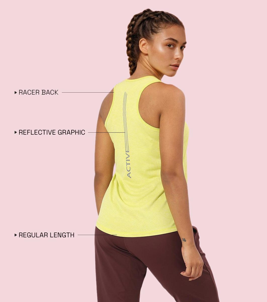 Enamor Sleeveless Round Neck Regular Length Tank T-Shirt - Slim Fit, Quick Dry, Antimicrobial - A308 (Cyber Lime Mel)