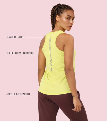 Enamor Sleeveless Round Neck Regular Length Tank T-Shirt - Slim Fit, Quick Dry, Antimicrobial - A308 (Cyber Lime Mel)