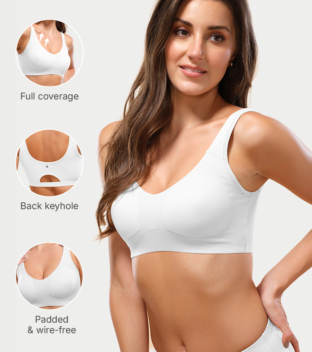 Enamor Easy Slip-On and Back Keyhole Women's Cotton Everyday Beginner's Bra - Padded, Wirefree, Full Coverage - A106 (White)