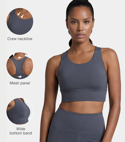 Enamor Wide Straps Seamed T-back Basic Workout Sports Bra - Quick Dry, Antimicrobial, Removable Padding, Non-Wired, Full Coverage - A202 (Turbulence)