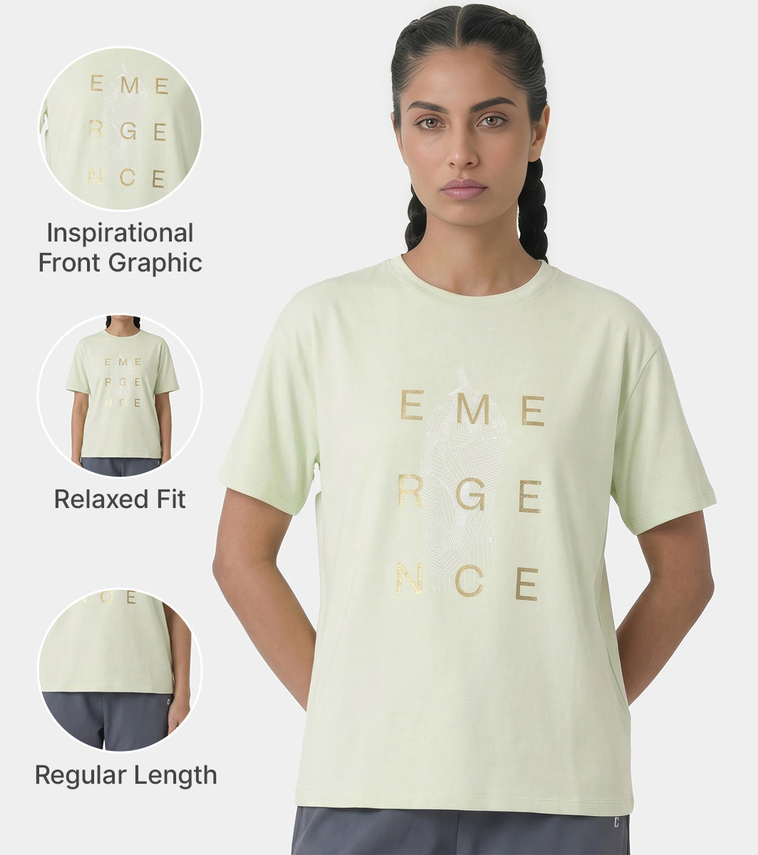 Enamor Active Graphic Tee – breathable, sweat-wicking all-day comfort - A321 (Fog Green/Emergence Graphic)