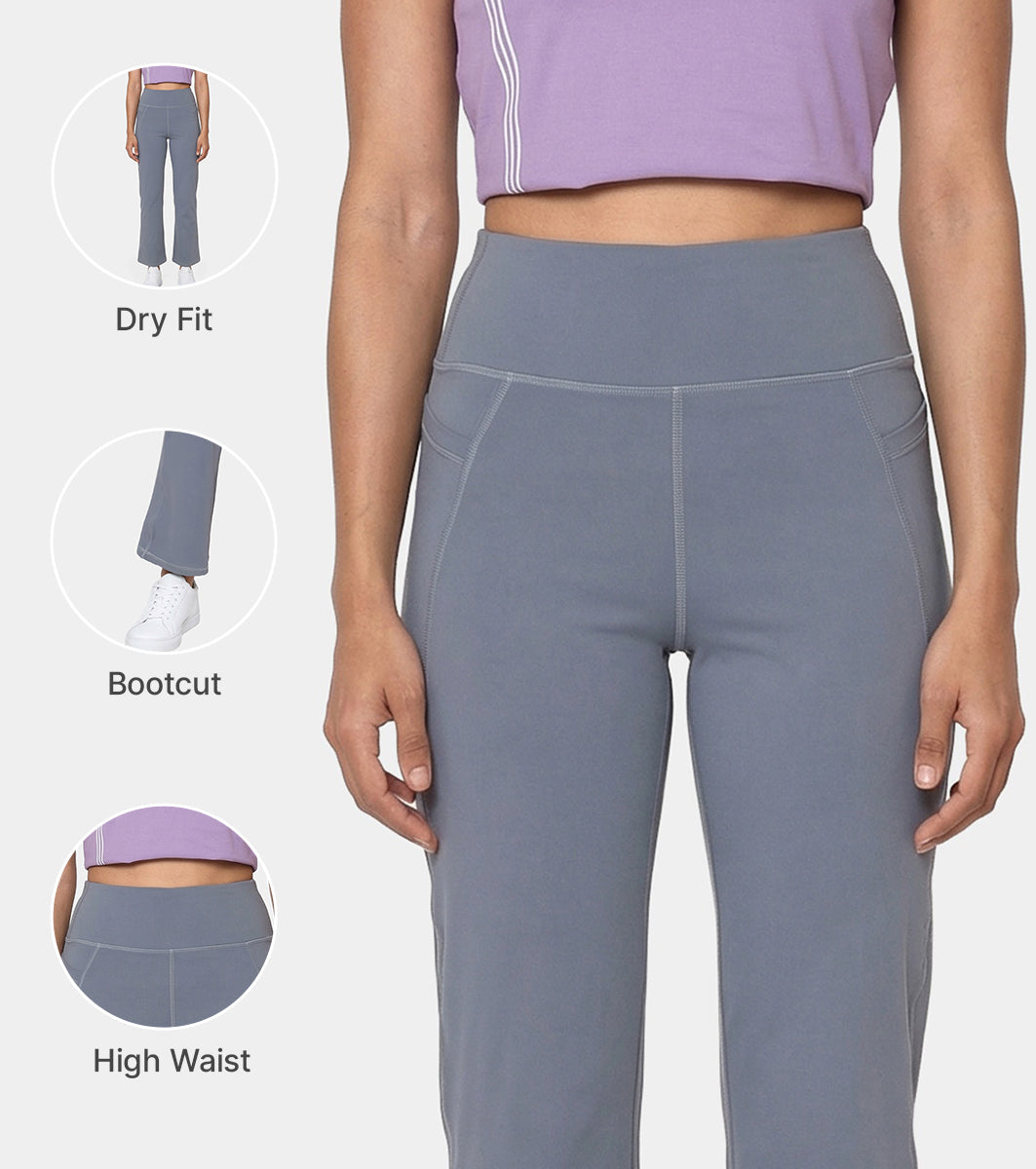 Enamor High Rise Full Length Pull on Boot Cut Active Pant For Women - Relaxed Fit, Quick Dry, Antimicrobial - A402 (Turbulence)
