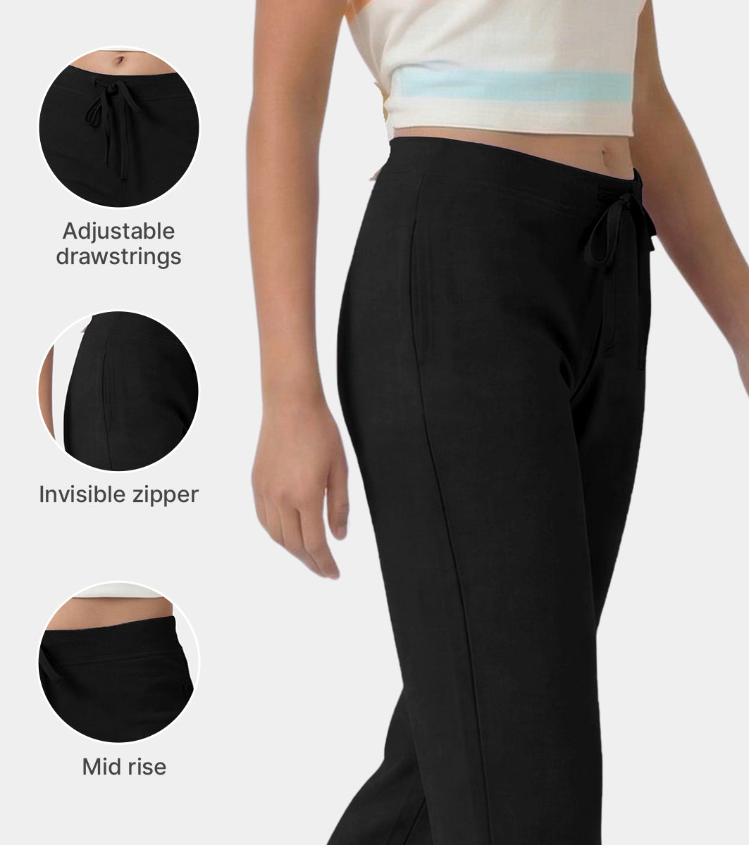 Enamor Mid Rise Regular Length Drawstring Closure Lounge Pants For Women - Slim Fit, Soft and Breathable Stretch Cotton - E014 (Jet Black)