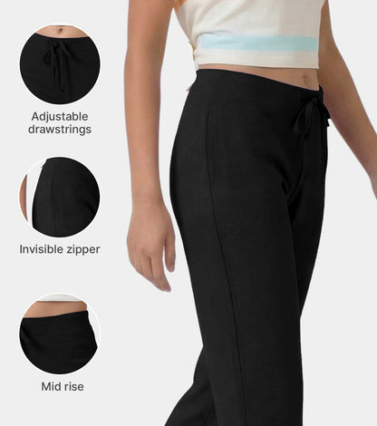 Enamor Mid Rise Regular Length Drawstring Closure Lounge Pants For Women - Slim Fit, Soft and Breathable Stretch Cotton - E014 (Jet Black)