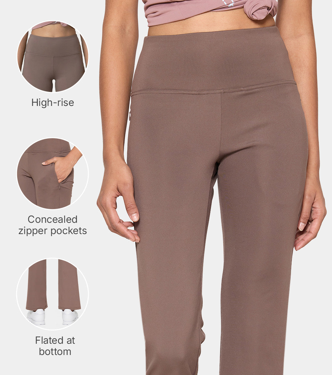 Enamor Fav Flare Pants – Butter-soft dry-fit, high-rise support & sleek flared style -A407 (Chocolate Brown)