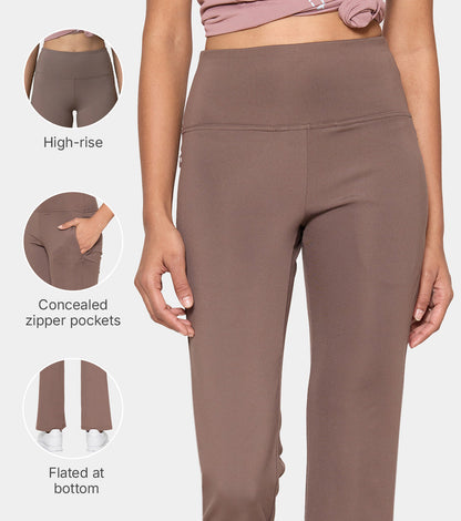 Enamor Fav Flare Pants – Butter-soft dry-fit, high-rise support & sleek flared style -A407 (Chocolate Brown)