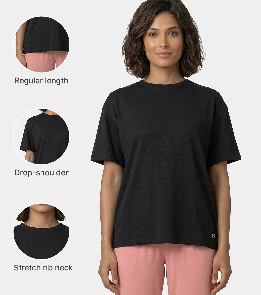Enamor Oversized Drop Shoulder T-Shirt, 100% Cotton Slub, Oversized Fit - E312 (Jet Black)