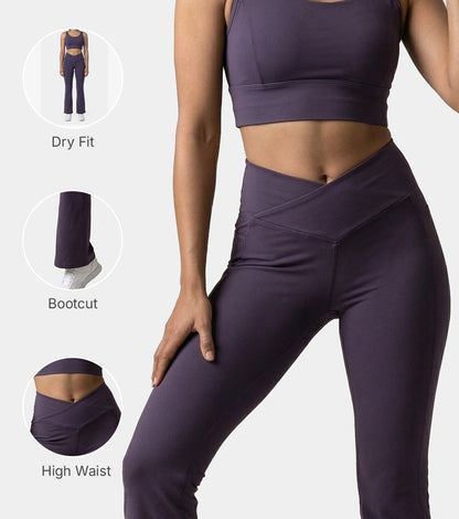 Enamor High Rise Full Length Pull on Boot Cut Active Pant For Women - Relaxed Fit, Quick Dry, Antimicrobial - A402 (Purple Velvet)