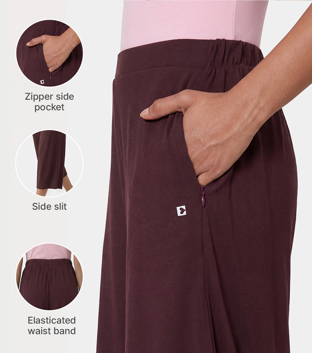 Enamor Mid Rise Crop length Slip on Shop In Culotte For Women - Relaxed Fit, Super Soft - E064 (Choco Fudge)