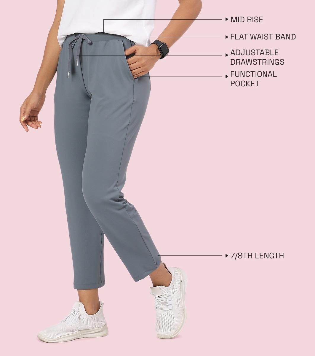 Enamor Mid Rise 7/8th length Drawstring Closure Travel Pants For Women - Relaxed Fit, Quick Dry, Antimicrobial - E068 (Cloud Grey)