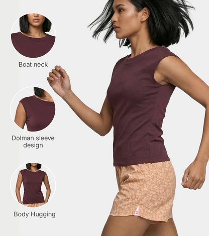 Enamor Boat Neck Body Hugging T‑Shirt, Slim Fit - E313 (Choco Fudge)