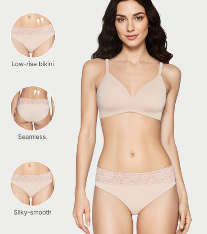Enamor Drip Trim Lace Bikini for Women Low Waist, Lace at Waist - SMP03 (Pale Skin)