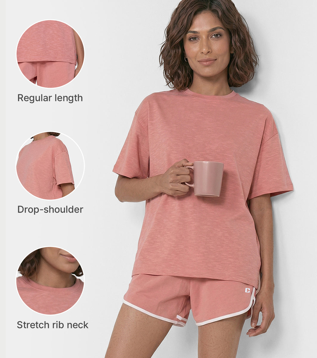 Enamor Oversized Drop Shoulder T-Shirt, 100% Cotton Slub, Oversized Fit - E312 (Desert Sand)