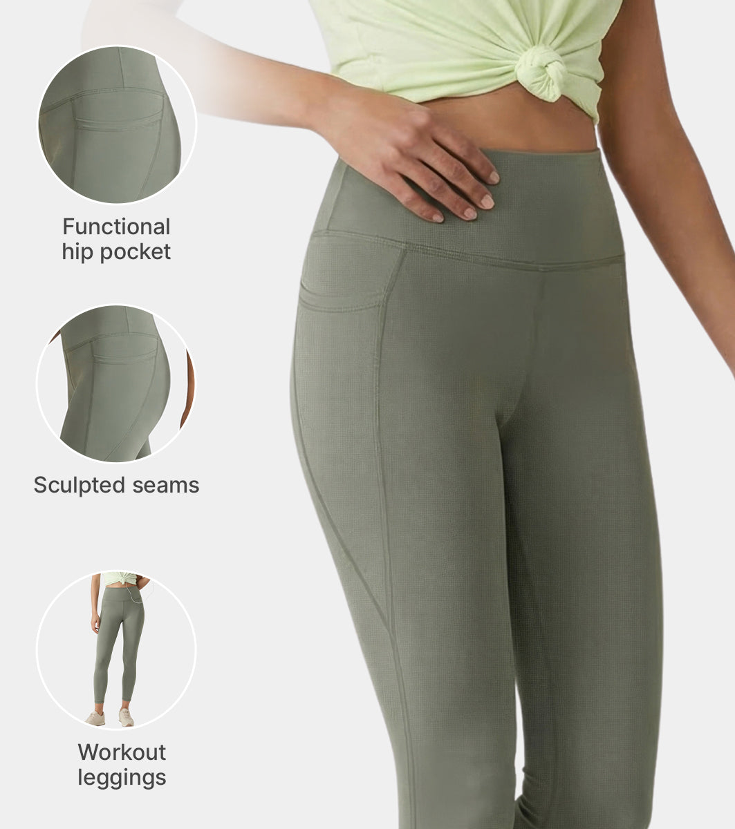 Enamor High rise 7/8th length Adjustable drawstring Workout leggings For Women - Hugged Fit, Quick Dry, Antimicrobial - A605 (Deep Lichen Green)