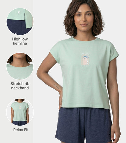 Enamor Pull on Sleeveless Crew Neck Regular Length Cotton T-Shirt For Women with Embroidery Details, Relaxed Fit - E3G7 (Lint)