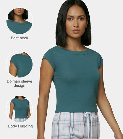 Enamor Boat Neck Body Hugging T‑Shirt, Slim Fit - E313 (Mediterranea)