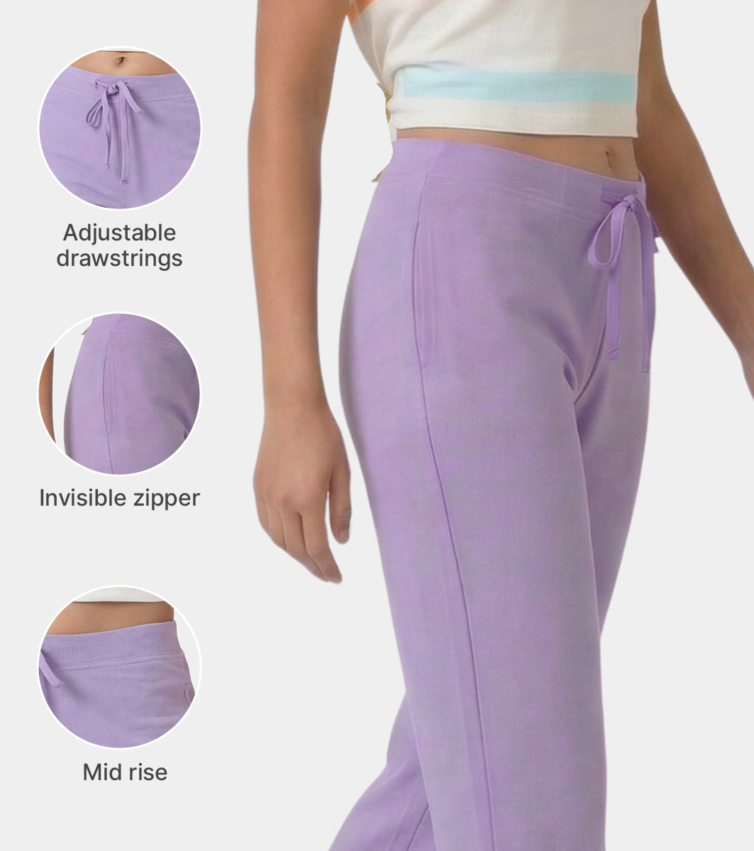 Enamor Mid Rise Regular Length Drawstring Closure Lounge Pants For Women - Slim Fit, Soft and Breathable Stretch Cotton - E014 (Purple Haze)