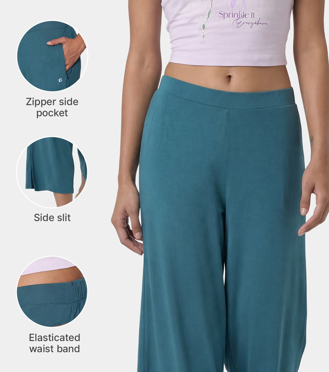 Enamor Mid Rise Crop length Slip on Shop In Culotte For Women - Relaxed Fit, Super Soft - E064 (Mediterranea)