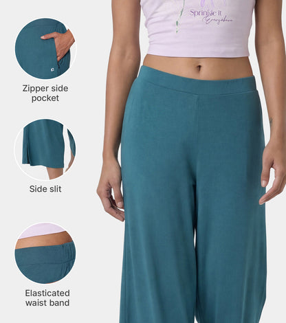 Enamor Mid Rise Crop length Slip on Shop In Culotte For Women - Relaxed Fit, Super Soft - E064 (Mediterranea)