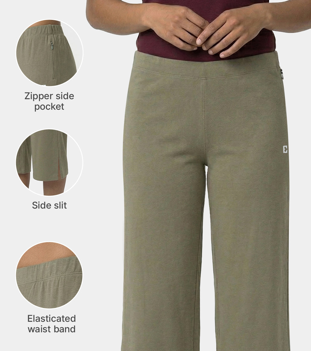 Enamor Mid Rise Crop length Slip on Shop In Culotte For Women - Relaxed Fit, Super Soft - E064 (Deep Lichen Green)