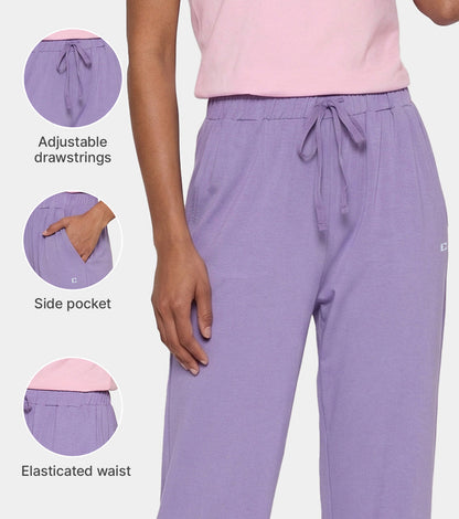 Enamor Mid Rise Regular Length Adjustable Drawstring Basic Home Lounge Pant for Women - Relaxed fit - E404 (Purple Haze)