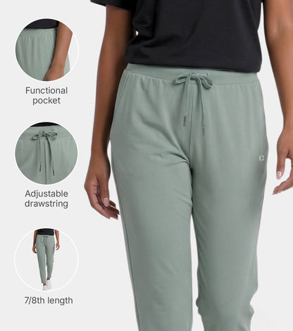 Enamor Mid Rise 7/8th length Drawstring Closure Travel Pants For Women - Relaxed Fit, Quick Dry, Antimicrobial - E068 (Sage Green)