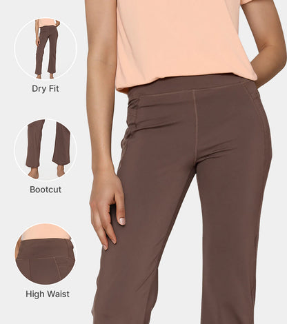 Enamor High Rise Full Length Pull on Boot Cut Active Pant For Women - Relaxed Fit, Quick Dry, Antimicrobial - A402 (Chocolate Brown)
