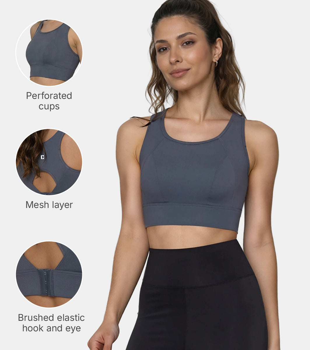 Enamor Crew Neck Sleeveless Crop length Sports Bra For Women - Hook & Eye Closure, Hugged Fit - A205 (Turbulence)