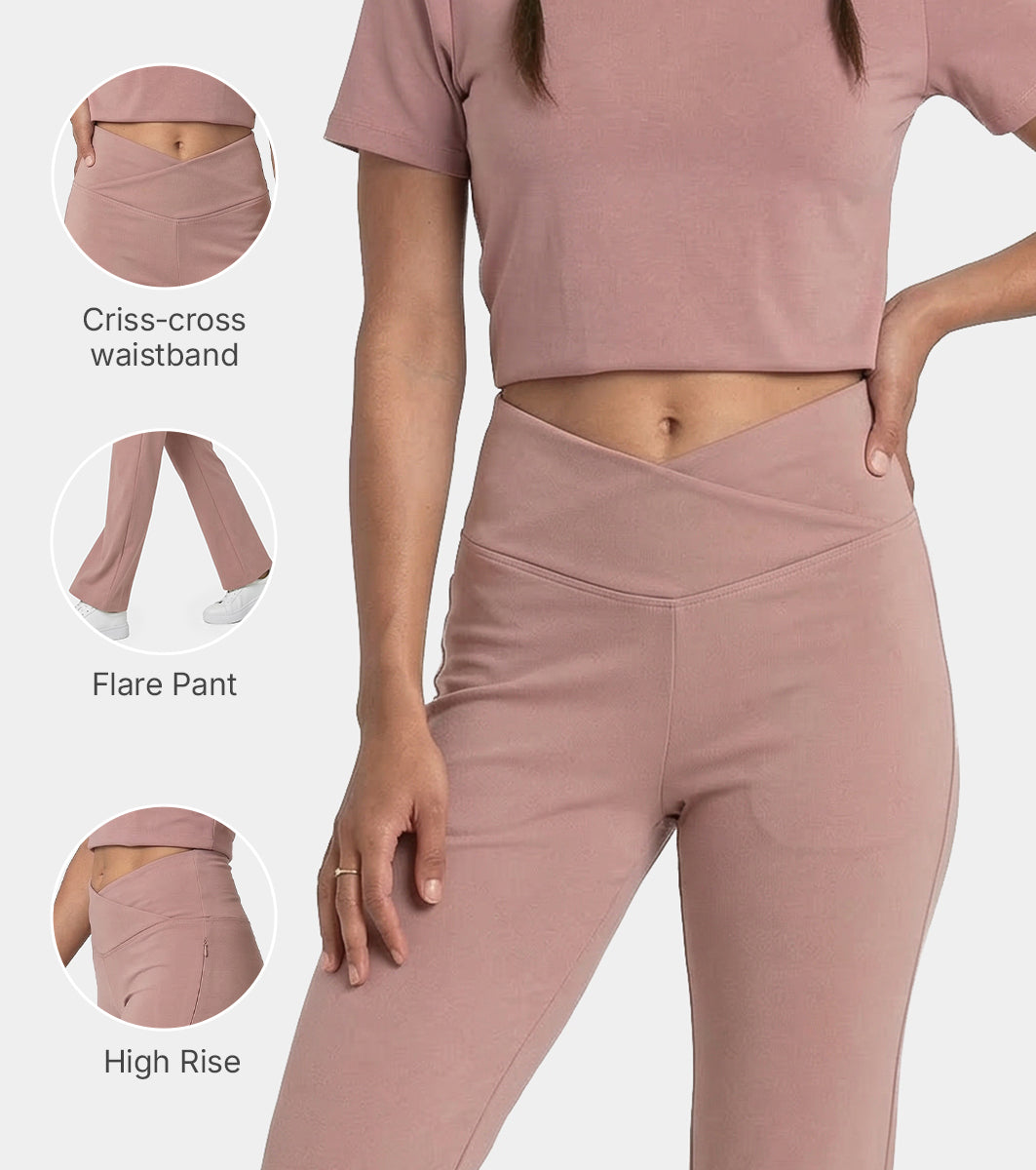 Enamor Yoga Flare Pants, High Rise, Flare Leg - A409 (Twilight Mauve)