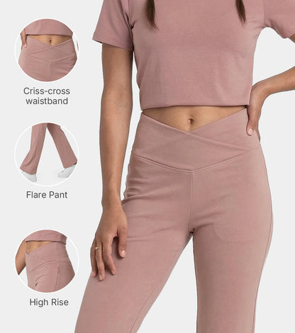Enamor Yoga Flare Pants, High Rise, Flare Leg - A409 (Twilight Mauve)