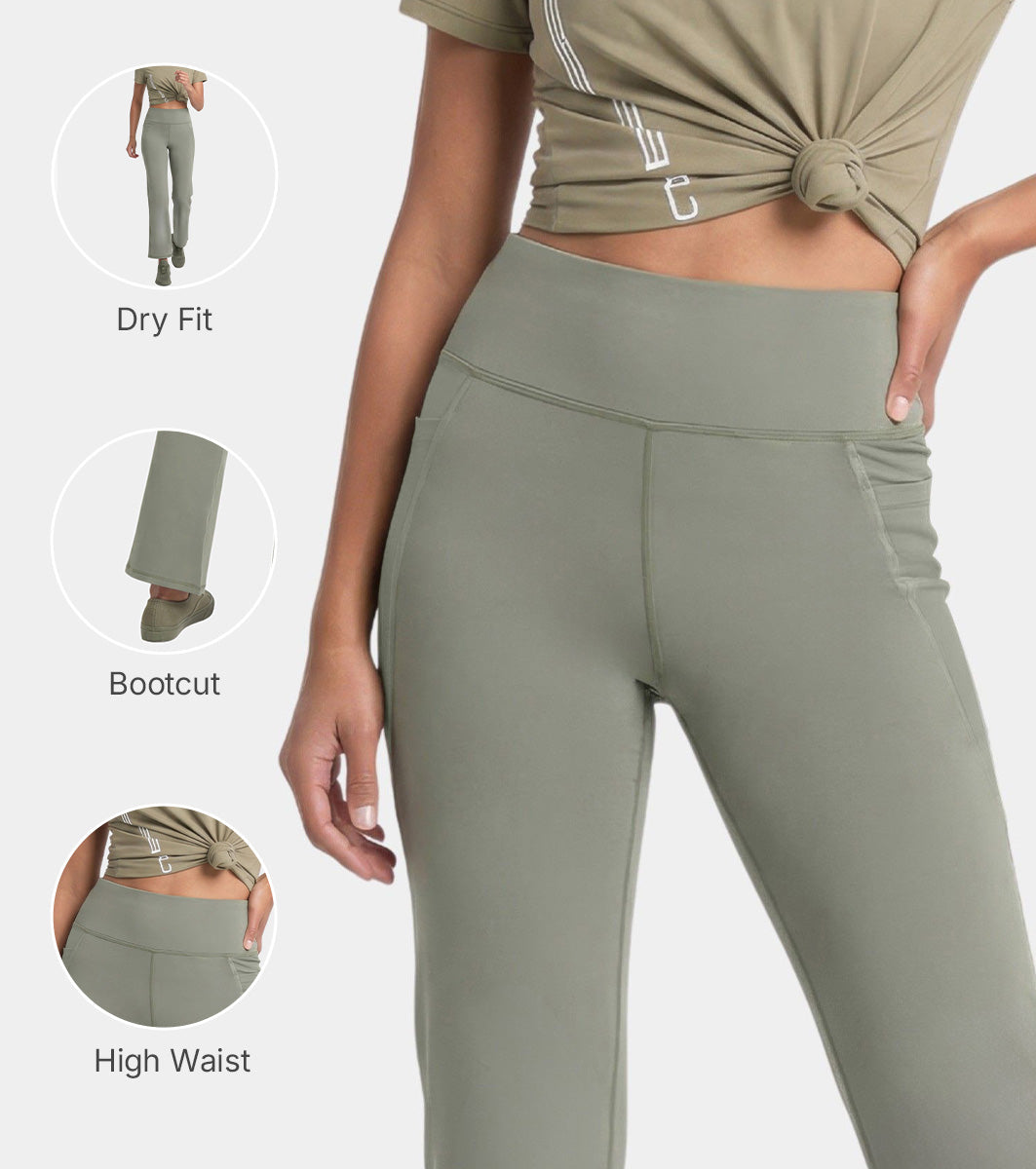 Enamor High Rise Full Length Pull on Boot Cut Active Pant For Women - Relaxed Fit, Quick Dry, Antimicrobial - A402 (Deep Lichen Green)