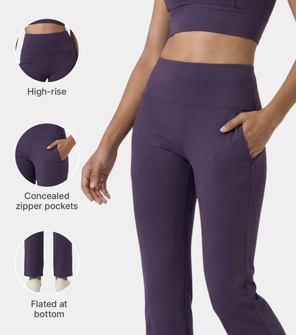 Enamor Fav Flare Pants – Butter-soft dry-fit, high-rise support & sleek flared style -A407 (Purple Velvet)