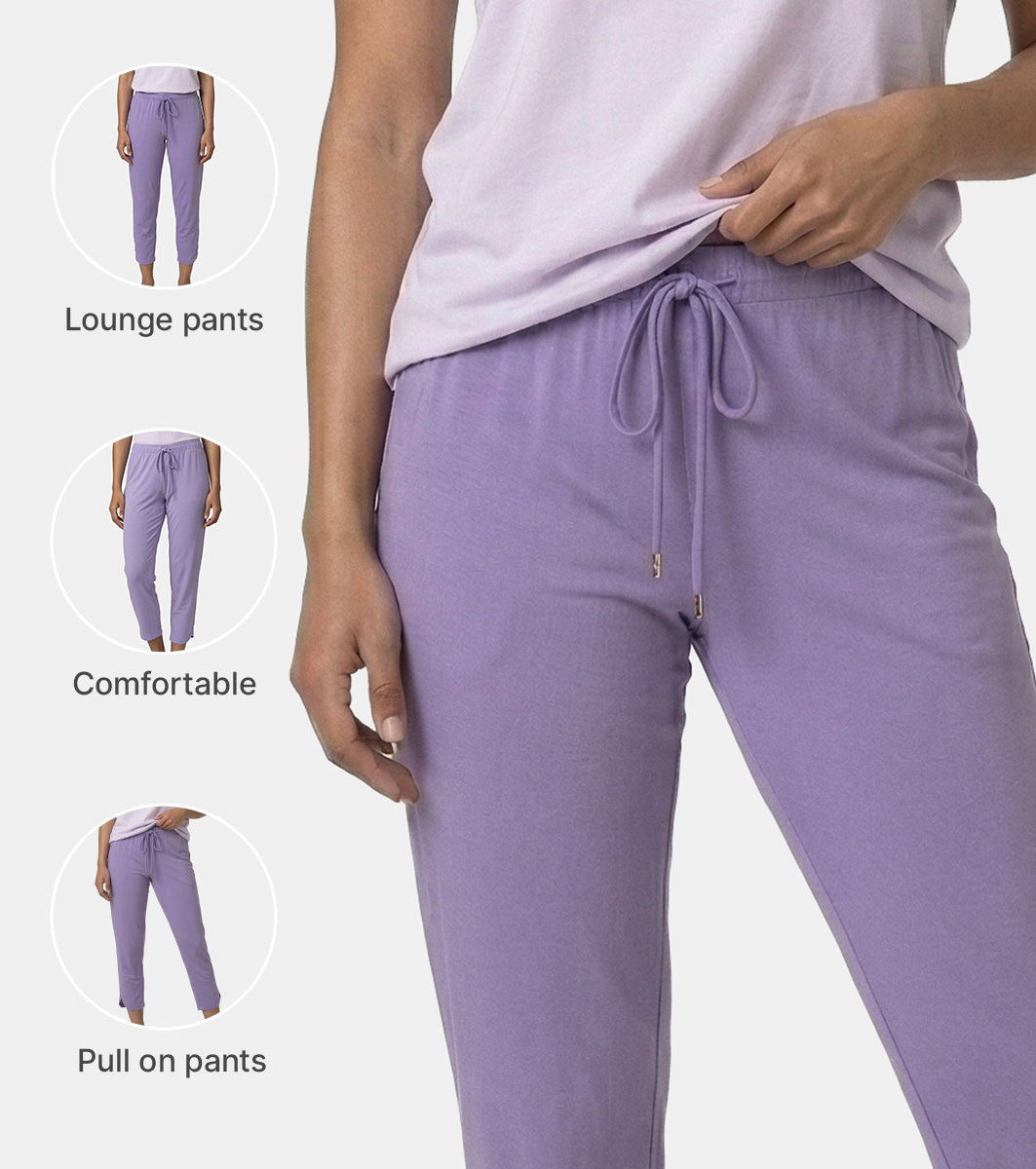 Enamor Mid Rise 7/8th length Drawstring Closure Shop In Pants for Women - Relaxed Fit, Soft & drapey 4-way stretch - E048 (Purple Haze)