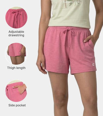 Enamor Drawstring Mid Thigh Length Mid Rise Basic Shorts - Relaxed Fit, Super Soft Cotton - E062 (Malaga)